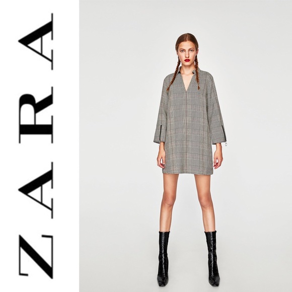 Zara Dresses & Skirts - ZARA CHECKED DRESS WITH COLLAR Large